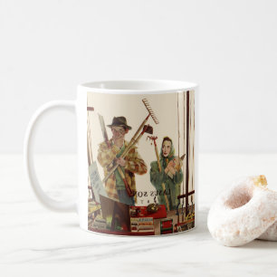 Vintage Ehepaar mit Gartengeräten Kaffeetasse