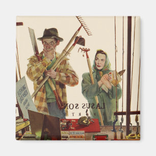 Vintage Ehepaar mit Gartengeräten Magnet