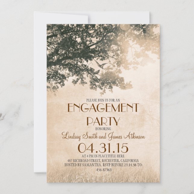 Vintage Eichenbaum-Party mit Liebesvögeln Einladung (Vorderseite)