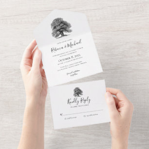 Vintage Eichenbaumhochzeit All In One Einladung