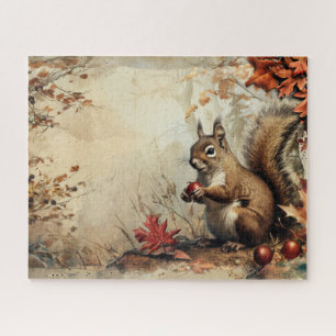 Vintage Eichhörnchen und Eicheln im Herbst 16x20