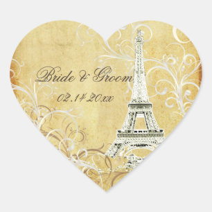 VINTAGE EIFFEL TOWER/VANILLA WIRBEL Herz-Aufkleber