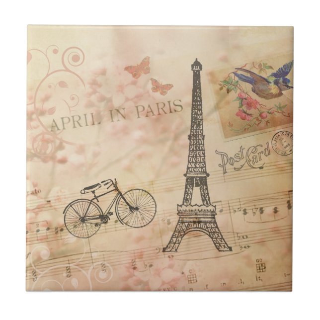 Vintage Eiffel-Turm-Kunst Fliese (Vorderseite)