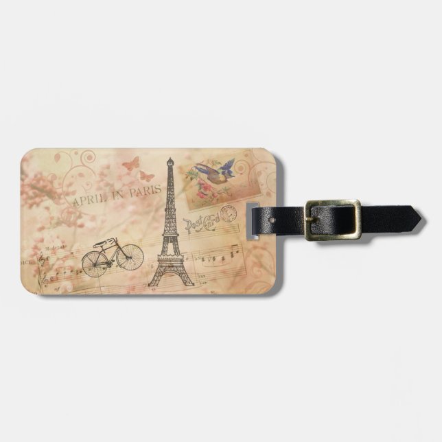 Vintage Eiffel-Turm-Kunst Gepäckanhänger (Vorderseite horizontal)
