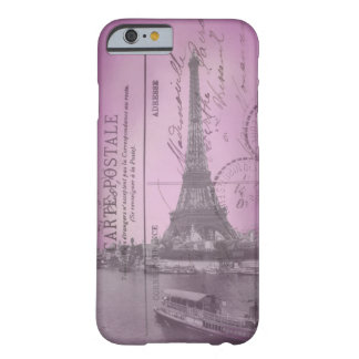 Vintage Eiffel-Turm-Postkarte im rosa iPhone 6 cas Barely There iPhone 6 Hülle