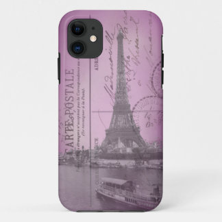 Vintage Eiffel-Turm-Postkarte in rosa iPhone 5 iPhone 11 Hülle