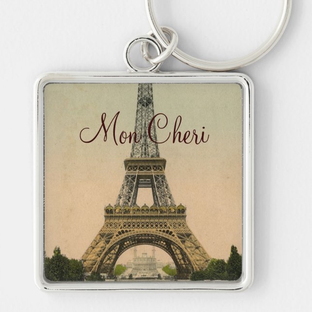 Vintage Eiffel-Turmpostkarte Paris Frankreich Schlüsselanhänger (Vorne)
