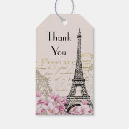 Vintage Eiffelturm Collage Wildblumen Vielen Dank Geschenkanhänger