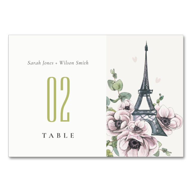 Vintage Eiffelturm-Hochzeit Tischnummer (Vorderseite)