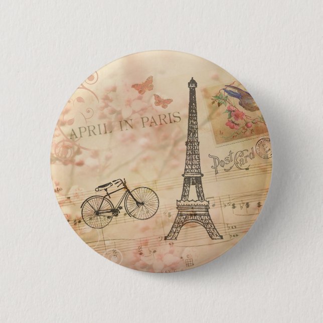 Vintage-Eiffelturm-Kunst Button (Vorderseite)