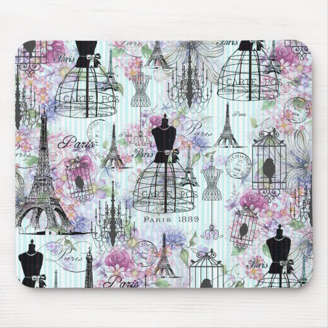 Vintage Eiffelturm-Mannequin-Blumenzange Mousepad (Vorne)