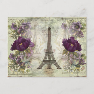 Vintage Eiffelturm Paris Frankreich mit Blumen Postkarte