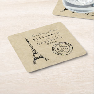 Vintage Eiffelturm Paris Poststempel Hochzeit Rechteckiger Pappuntersetzer