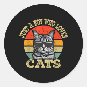 Vintage Ein Junge, der Katzen liebt Junge Kid Katz Runder Aufkleber