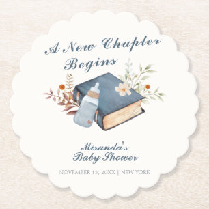 Vintage Ein Neues Kapitel Buch Flaschen-Baby-Party Untersetzer