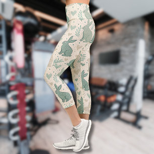 Vintage einfache Hasen-Silhouetten mit Herz-Muster Capri Leggings