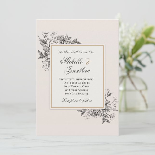 Vintage Einhandgezeichnete Christliche Hochzeit mi Einladung (Stehend Vorderseite)