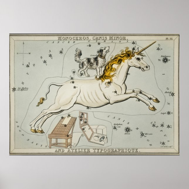Vintage Einhorn-Astronomische Übersicht Poster (Vorne)