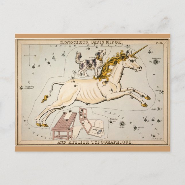 Vintage Einhorn-Star-Sternkonstellation Postkarte (Vorderseite)