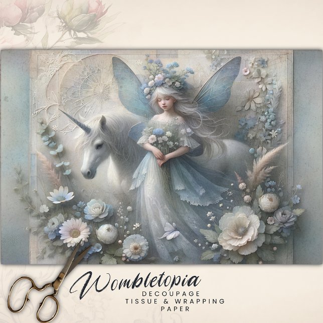 Vintage Einhorn- und Wintermärchen Blumendekoupage Seidenpapier (Von Creator hochgeladen)