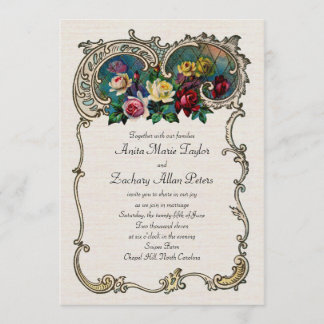 Vintage Einladung mit Rahmen und Rose
