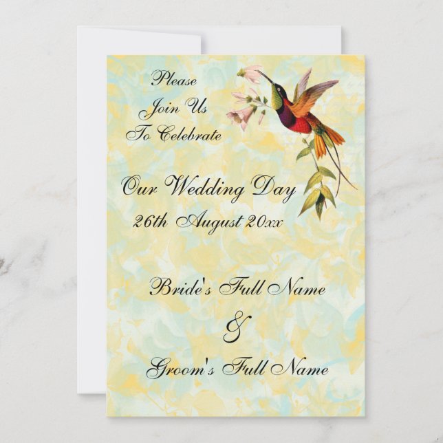 Vintage Einladung von Hummingbird Hochzeit (Vorderseite)