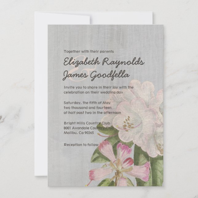 Vintage Einladung von Rhododendron zur Hochzeit (Vorderseite)