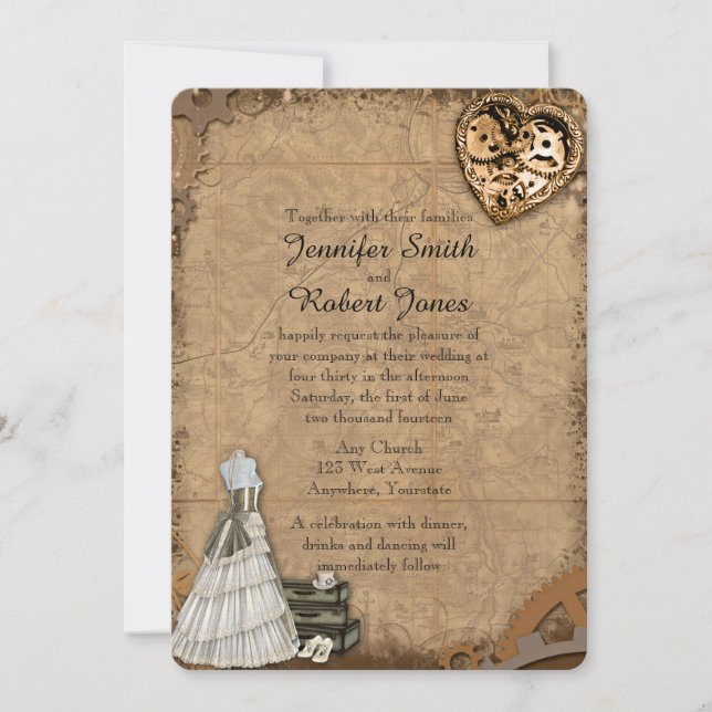 Vintage Einladung von Steampunk Bride Hochzeit (Vorderseite)