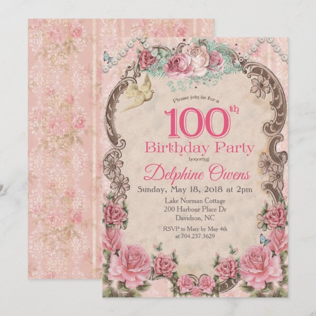 Vintage Einladung zum Geburtstag des 100. Jahrhund (Vorne/Hinten)