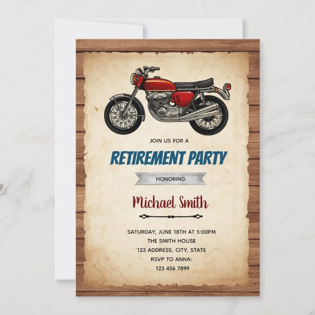 Vintage Einladung zum Geburtstag von Motorrädern (Vorderseite)