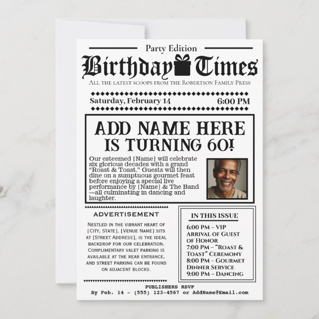 Vintage Einladung zur "Geburtstagszeit" (Vorderseite)