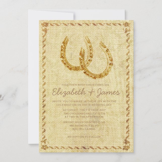 Vintage Einladung zur Hochzeit von Hufeisen (Vorderseite)