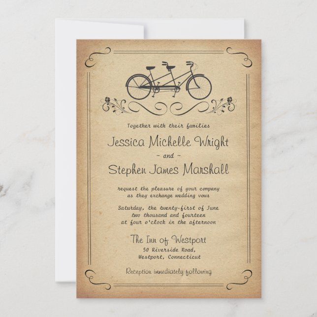 Vintage Einladungen für Tandem-Hochzeiten (Vorderseite)