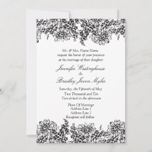 Vintage Einladungen in Schwarz-Weiß-Blumen