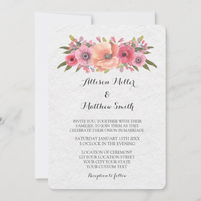 Vintage Einladungen zu Hochzeiten in Rosa (Rückseite)