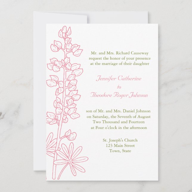 Vintage Einladungen zu Hochzeiten in Rosa (Vorderseite)