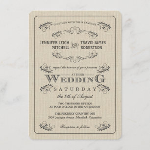 Vintage Einladungen zur Burlap-Hochzeit Geblüht