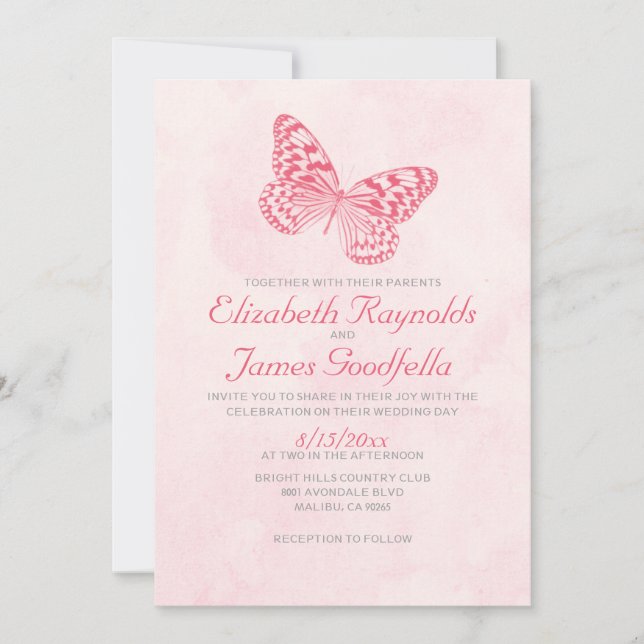 Vintage Einladungen zur Butterfly-Hochzeit (Vorderseite)