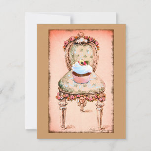 Vintage Einladungskarte für Cupcake und Stuhl