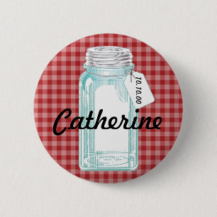 Vintage-Einmachglas mit rotem Gingham-Design Button
