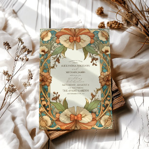Vintage Einzigartige Hochzeit im floralen Jugendst Einladung