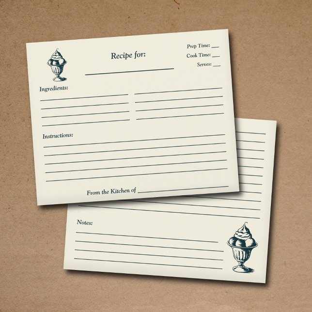 Vintage Eiscreme Brautparty Rezept Karte (Vintage Ice Cream Sundae Bridal Shower Recipe Card)