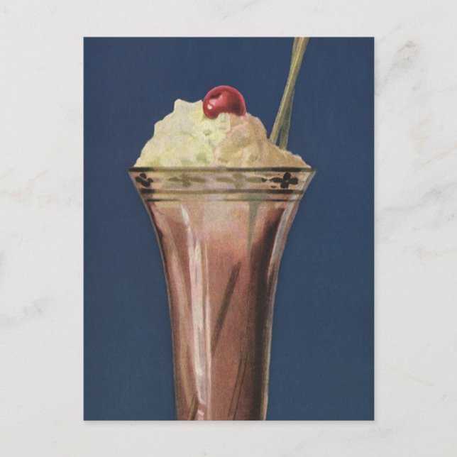 Vintage Eiscreme-Shake, gepeitschte Creme & Cherry Postkarte (Vorderseite)