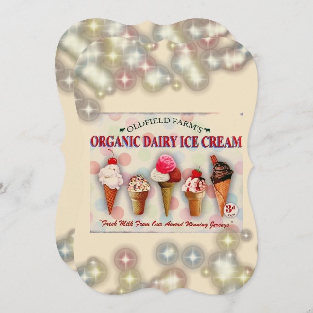 Vintage Eisdiele Einladung (Vorne/Hinten)