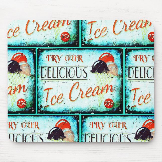 Vintage Eisdiele mit türkisfarbenem Nostalgie Mousepad (Vorne)
