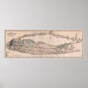 Vintage Eisenbahn-Karte des Long- IslandNY (1882) Poster
