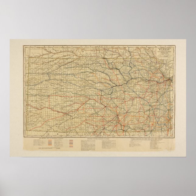 Vintage Eisenbahnkarte von Kansas Poster (Vorne)