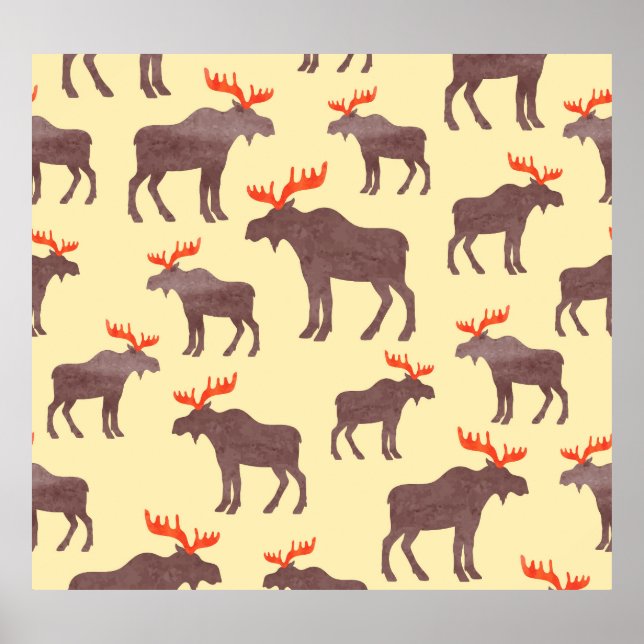 Vintage Elch-Silhouette, Aquarellmuster Poster (Vorne)
