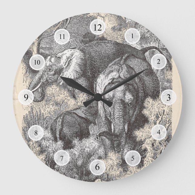 Vintage Elefant-Uhr Große Wanduhr (Vorderseite)