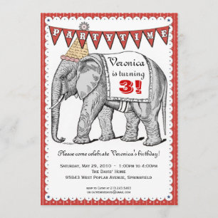 Vintage Elefant-Zirkus-Parade-Einladung - Rot Einladung